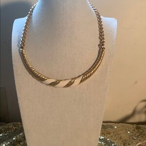 Vintage Signed Monet Gold and White Twisted Necklace